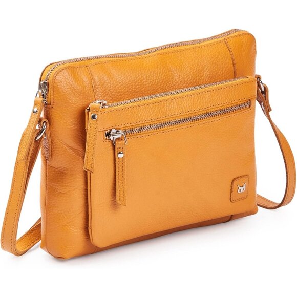 Women Mustard Imported Leather Polyester Crossbody Sling Shoulder Crossover Bag - Picture 1 of 6